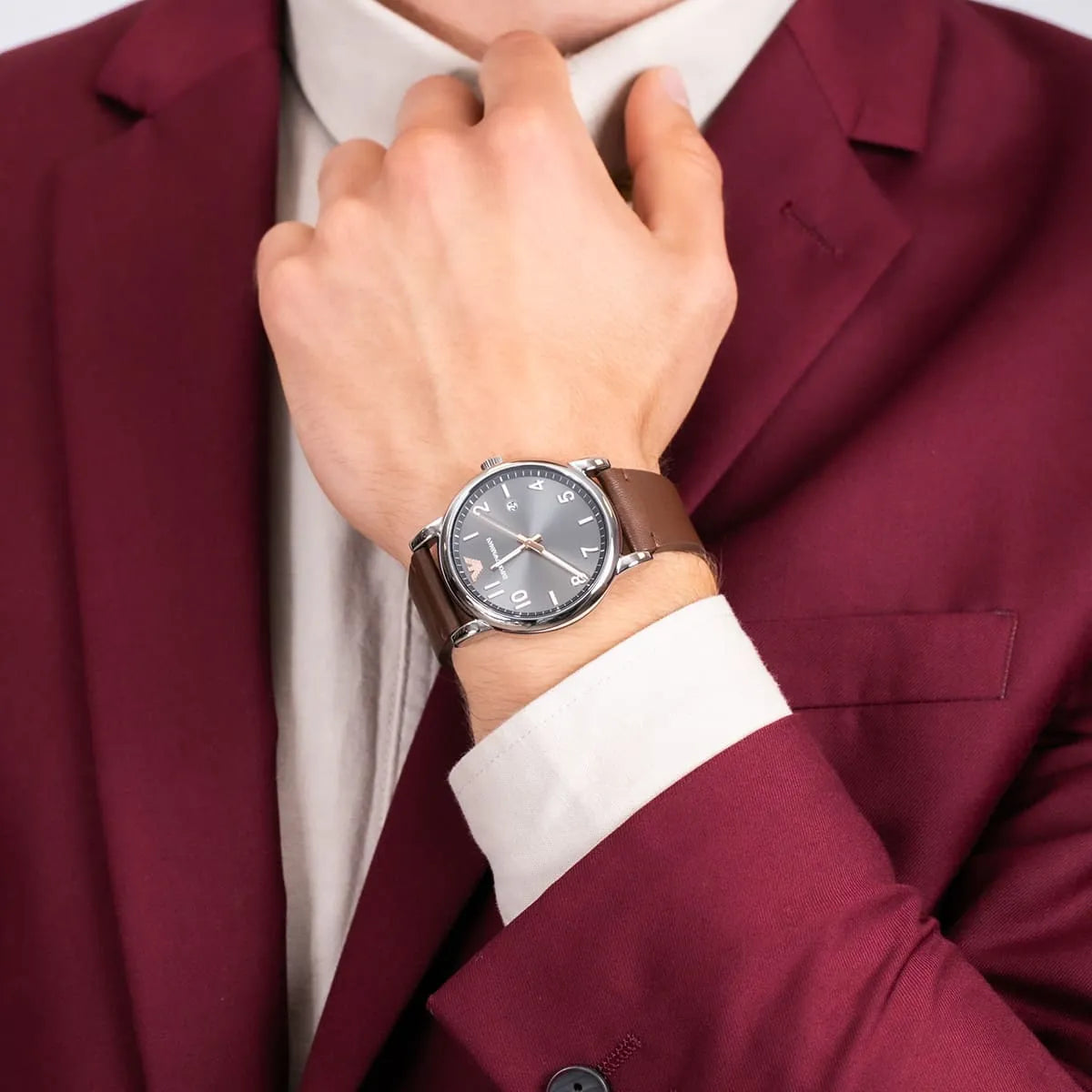  Shop Authentic Emporio Armani Luigi Quartz Grey Dial Brown Leather Strap Watch For Men - AR11175 - Luxxuri