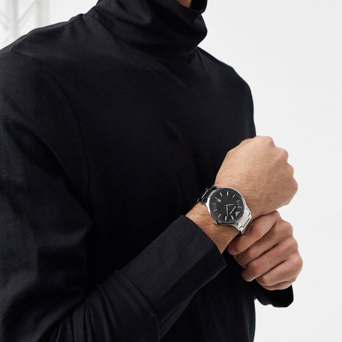 Emporio Armani Renato Quartz Black Dial Silver Steel Strap Watch For Men - AR11181