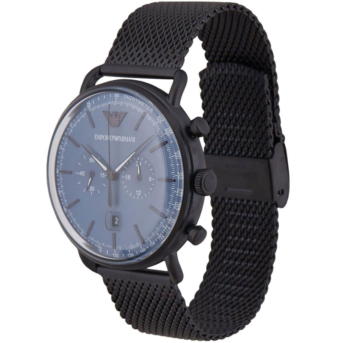  Shop Authentic Emporio Armani Aviator Chronograph Blue Dial Black Mesh Bracelet Watch For Men - AR11201 - Luxxuri