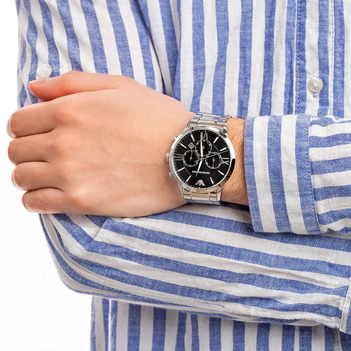  Shop Authentic Emporio Armani Giovanni Chronograph Black Dial Silver Steel Strap Watch For Men - AR11208 - Luxxuri