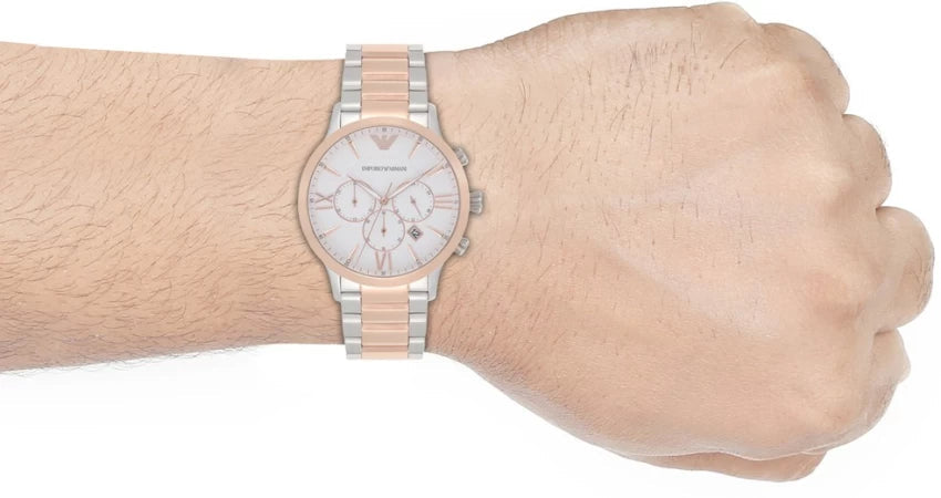  Shop Authentic Emporio Armani Giovanni Chronograph Quartz White Dial Two Tone Steel Strap Watch For Men - AR11209 - Luxxuri