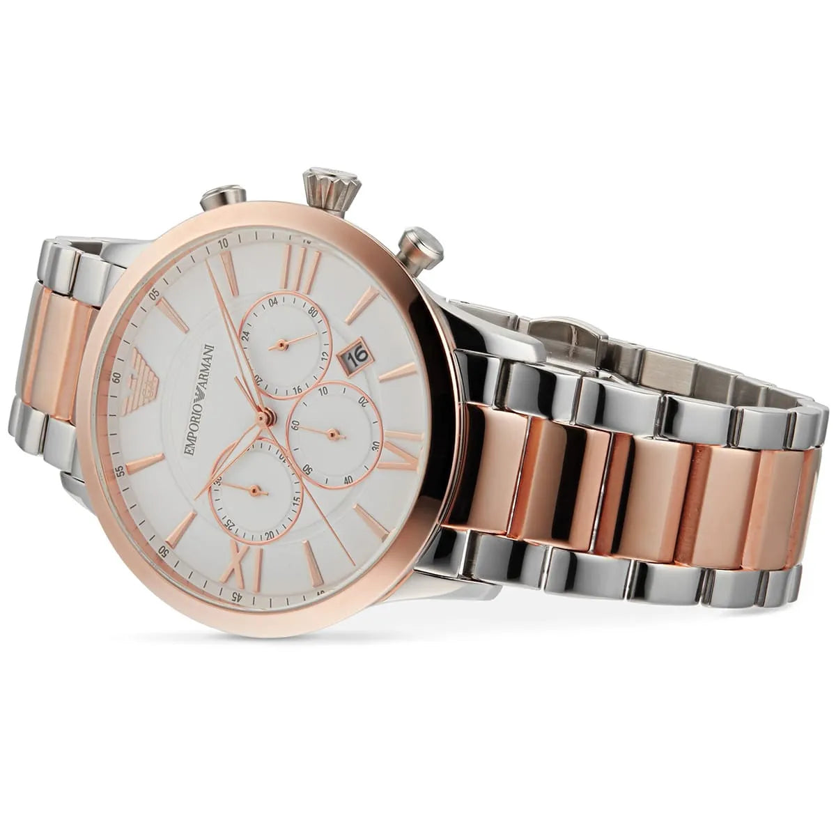  Shop Authentic Emporio Armani Giovanni Chronograph Quartz White Dial Two Tone Steel Strap Watch For Men - AR11209 - Luxxuri
