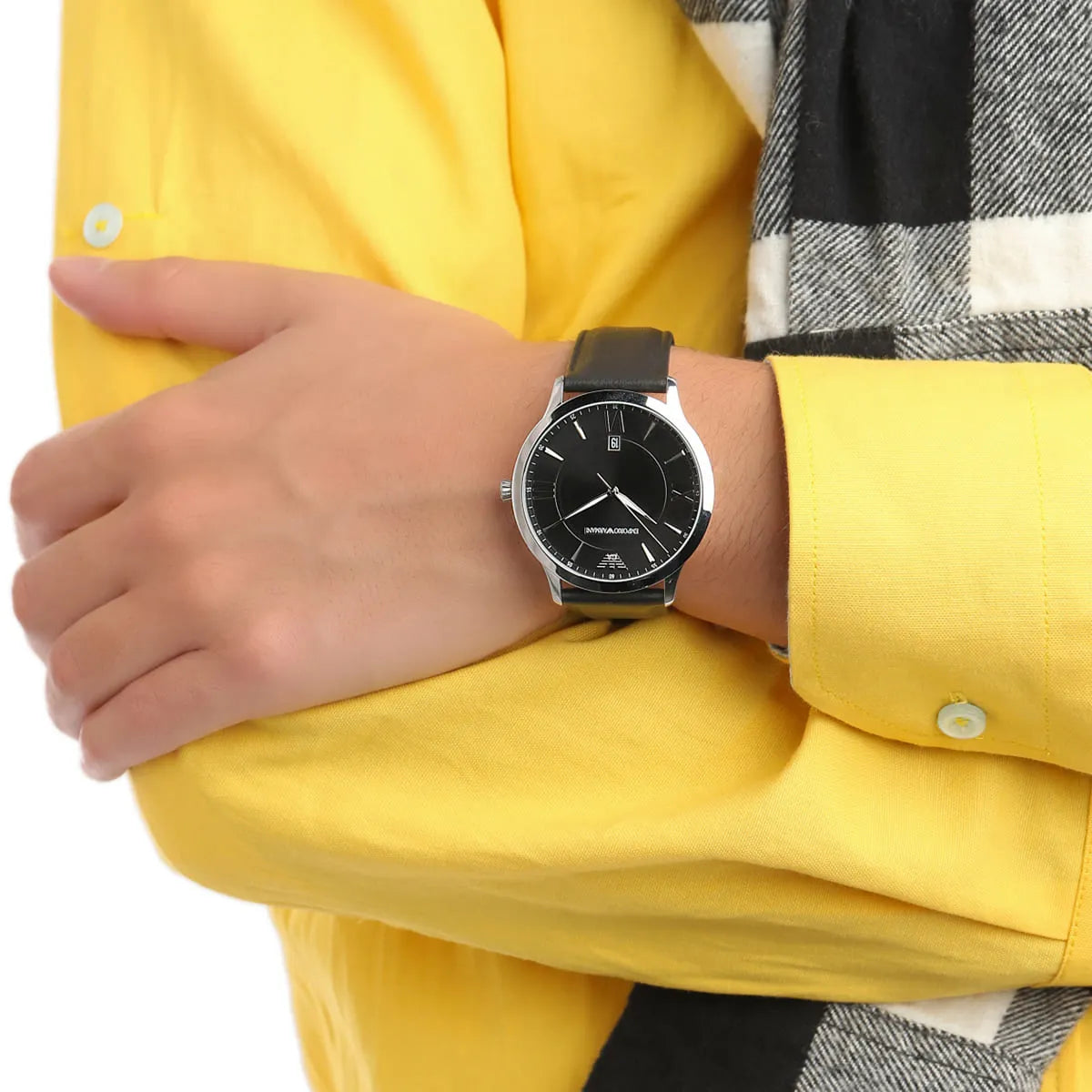  Shop Authentic Emporio Armani Giovanni Analog Black Dial Black Leather Strap Watch For Men - AR11210 - Luxxuri