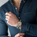  Shop Authentic Emporio Armani Luigi Analog Beige Dial Two Tone NATO Strap Watch For Men - AR11212 - Luxxuri