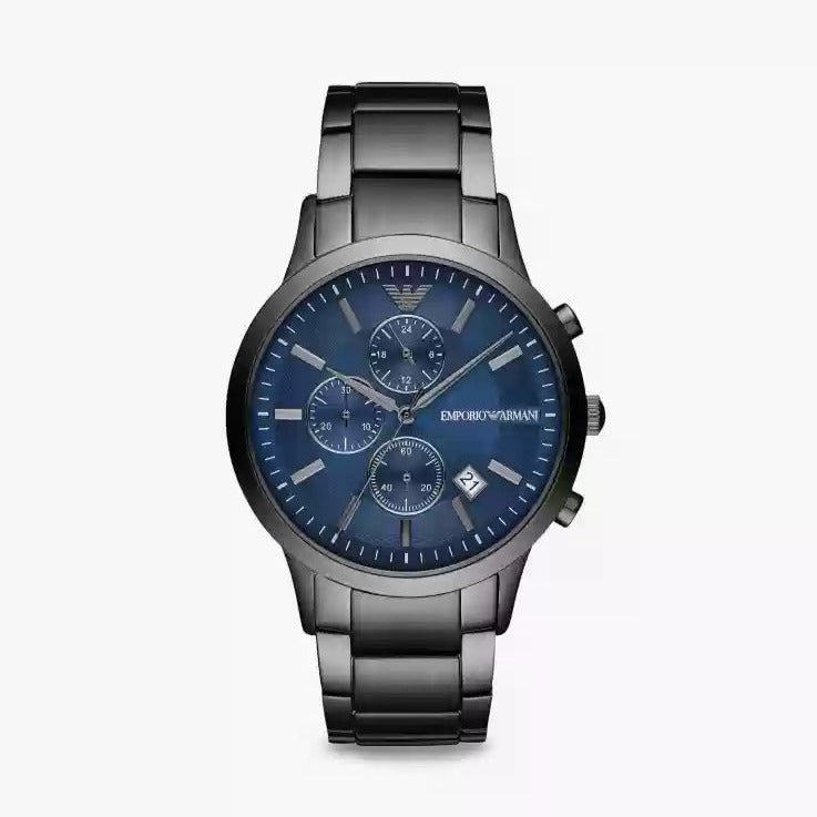  Shop Authentic Emporio Armani Renato Chronograph Quartz Blue Dial Black Steel Strap Watch For Men - AR11215 - Luxxuri