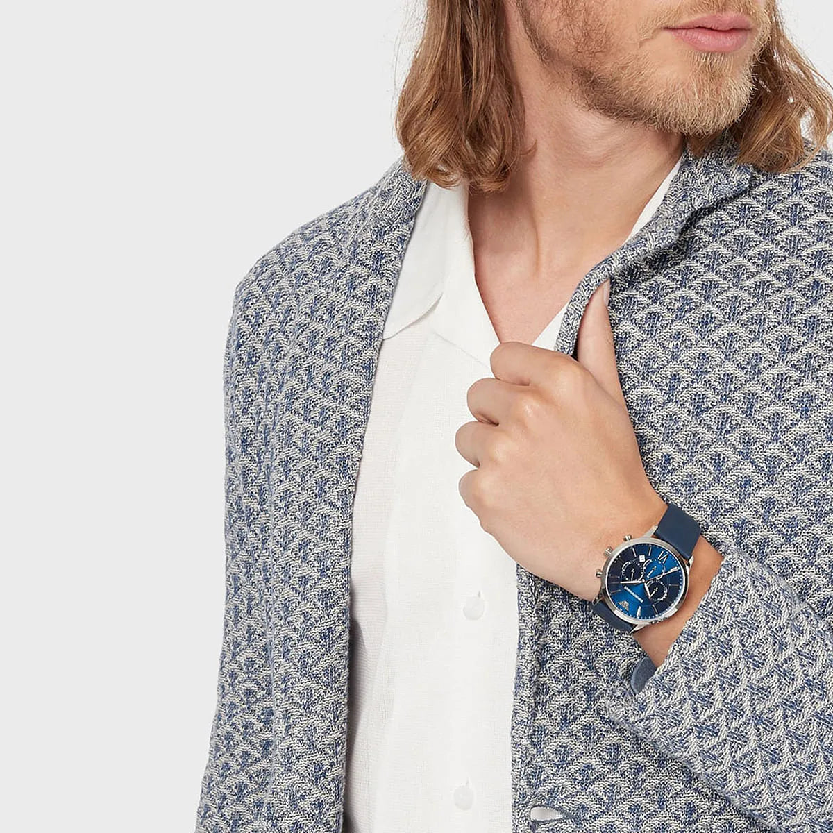  Shop Authentic Emporio Armani Giovanni T Bar Chronograph Quartz Blue Dial Blue Leather Strap Watch For Men - AR11226 - Luxxuri