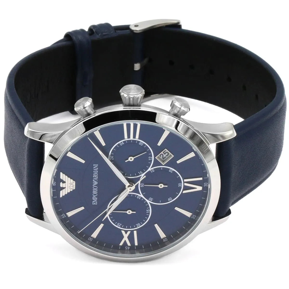  Shop Authentic Emporio Armani Giovanni T Bar Chronograph Quartz Blue Dial Blue Leather Strap Watch For Men - AR11226 - Luxxuri