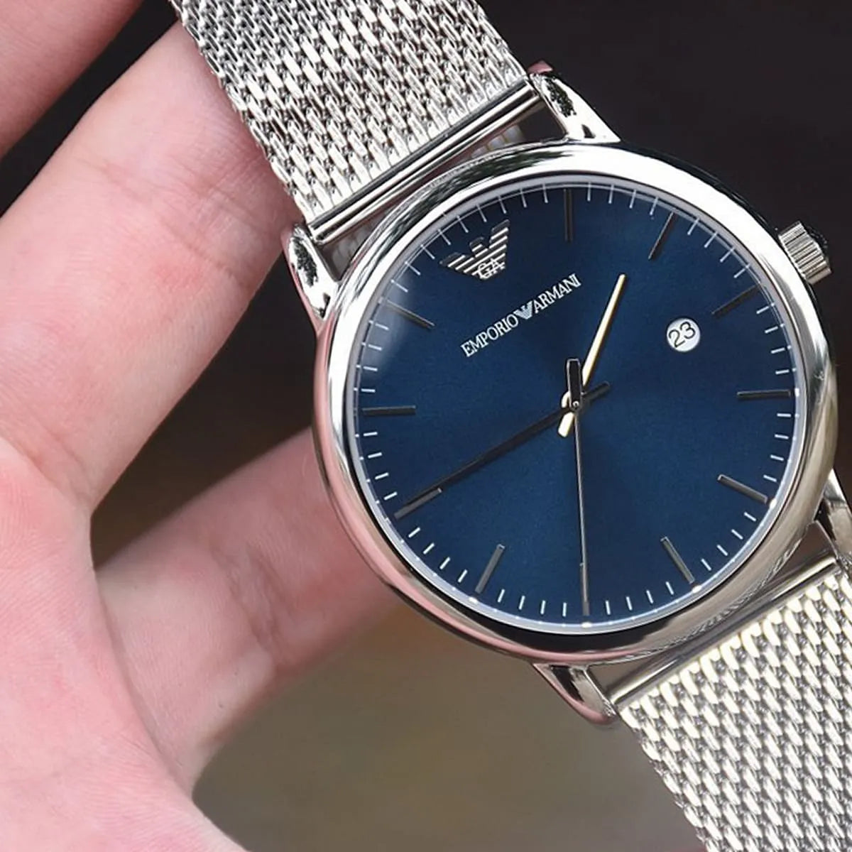  Shop Authentic Emporio Armani Luigi Quartz Blue Dial Silver Mesh Bracelet Watch For Men - AR11230 - Luxxuri