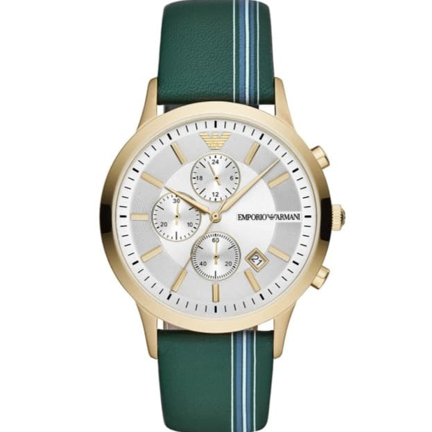  Shop Authentic Emporio Armani Renato Chronograph Silver Dial Green Leather Strap Watch For Men - AR11233 - Luxxuri