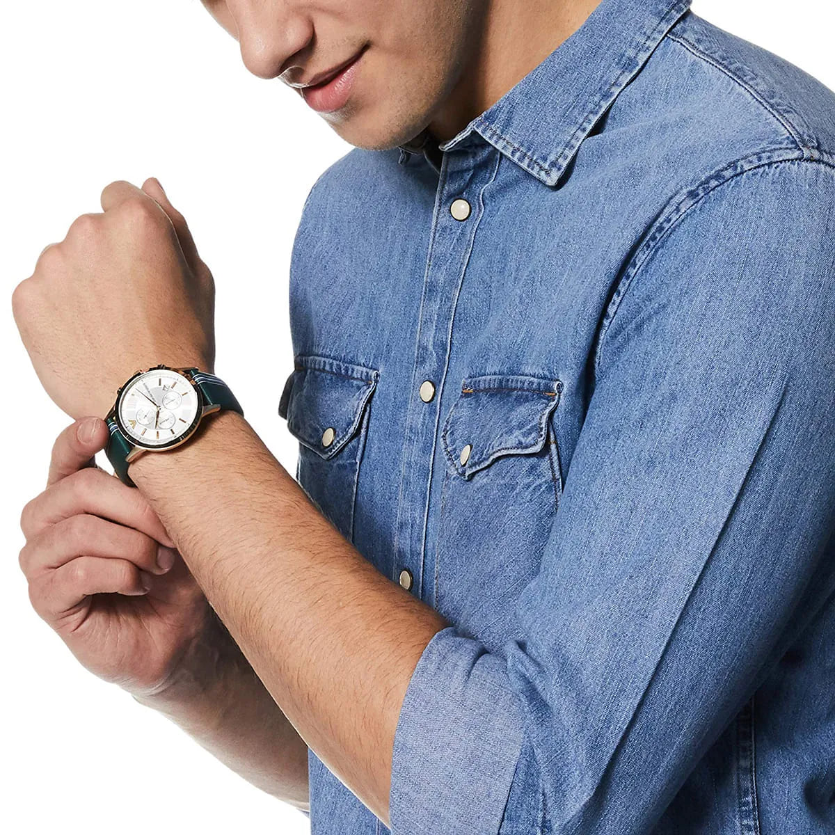  Shop Authentic Emporio Armani Renato Chronograph Silver Dial Green Leather Strap Watch For Men - AR11233 - Luxxuri