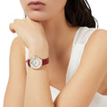  Shop Authentic Emporio Armani Gianni T-Bar Analog Mother of Pearl Dial Red Leather Strap Watch For Women - AR11322 - Luxxuri