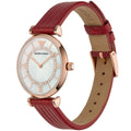  Shop Authentic Emporio Armani Gianni T-Bar Analog Mother of Pearl Dial Red Leather Strap Watch For Women - AR11322 - Luxxuri