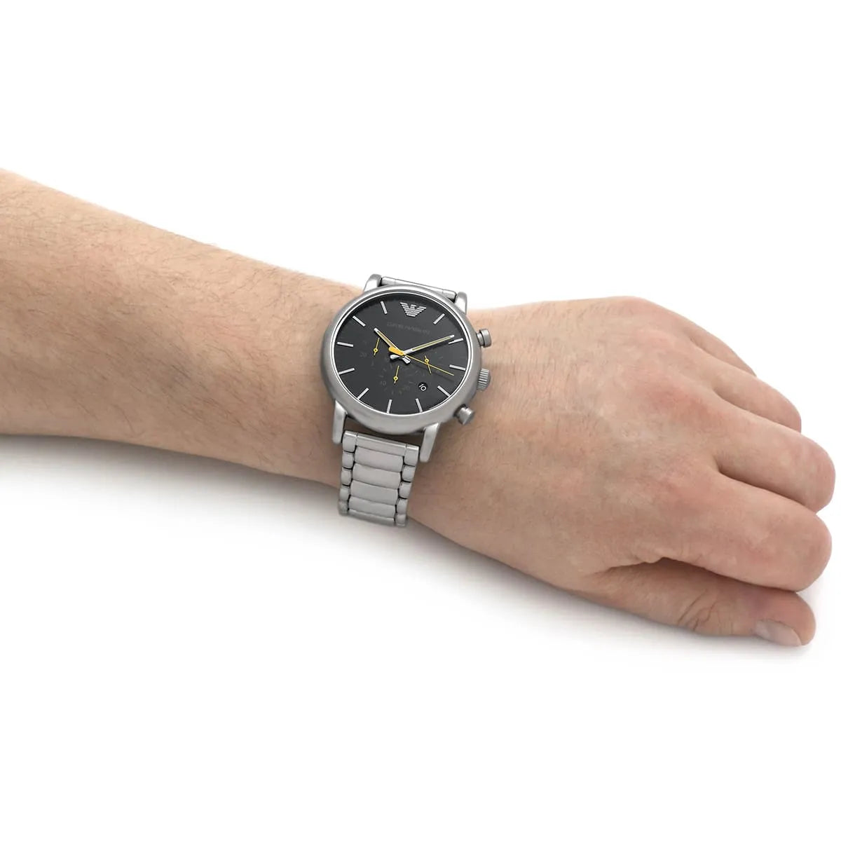  Shop Authentic Emporio Armani Luigi Chronograph Black Dial Silver Steel Strap Watch For Men - AR11324 - Luxxuri