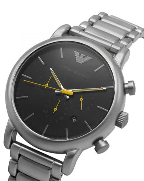  Shop Authentic Emporio Armani Luigi Chronograph Black Dial Silver Steel Strap Watch For Men - AR11324 - Luxxuri