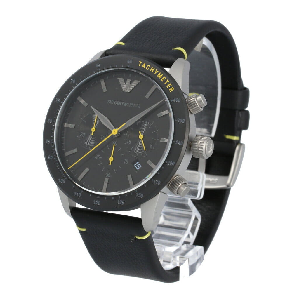  Shop Authentic Emporio Armani Mario Chronograph Black Dial Black Leather Strap Watch For Men - AR11325 - Luxxuri