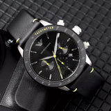  Shop Authentic Emporio Armani Mario Chronograph Black Dial Black Leather Strap Watch For Men - AR11325 - Luxxuri