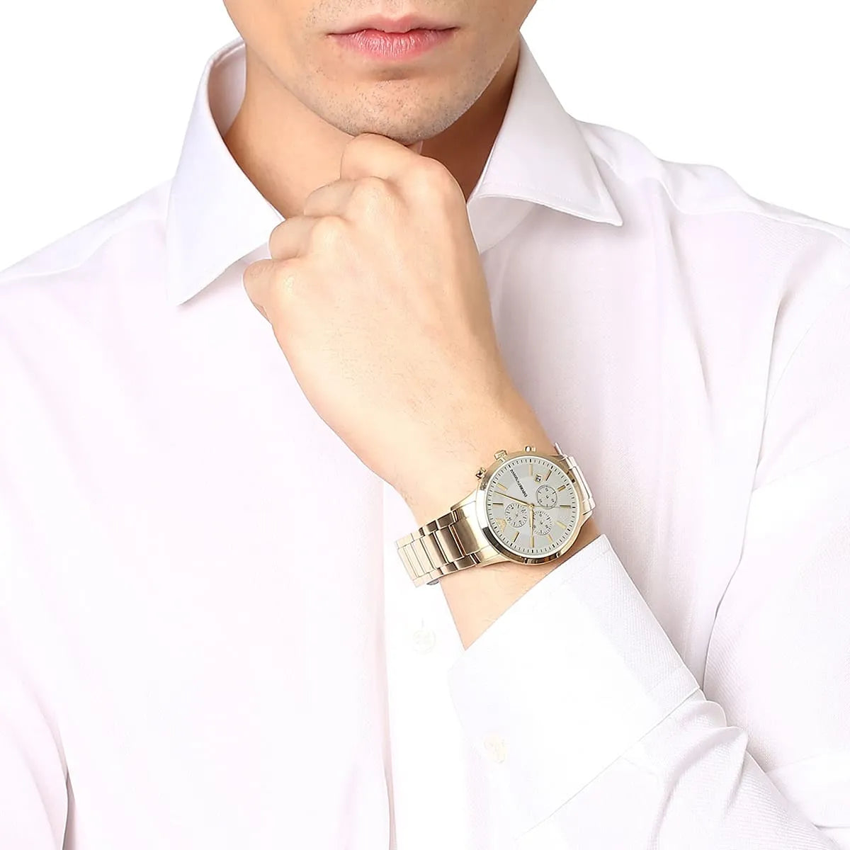  Shop Authentic Emporio Armani Renato Chronograph White Dial Gold Steel Strap Watch For Men - AR11332 - Luxxuri