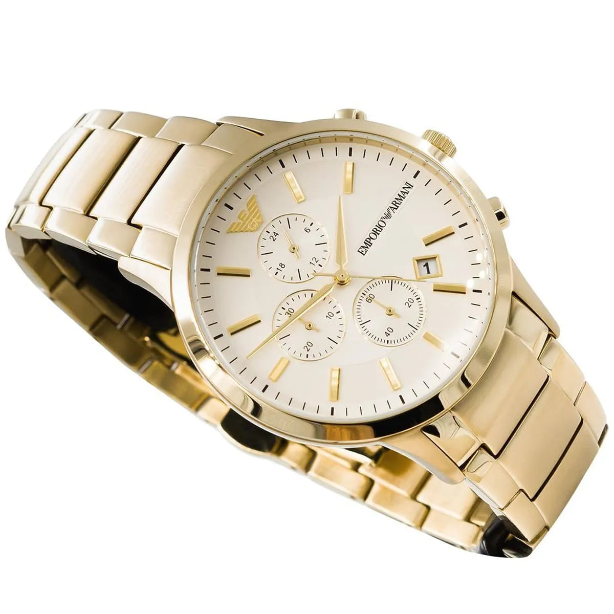  Shop Authentic Emporio Armani Renato Chronograph White Dial Gold Steel Strap Watch For Men - AR11332 - Luxxuri