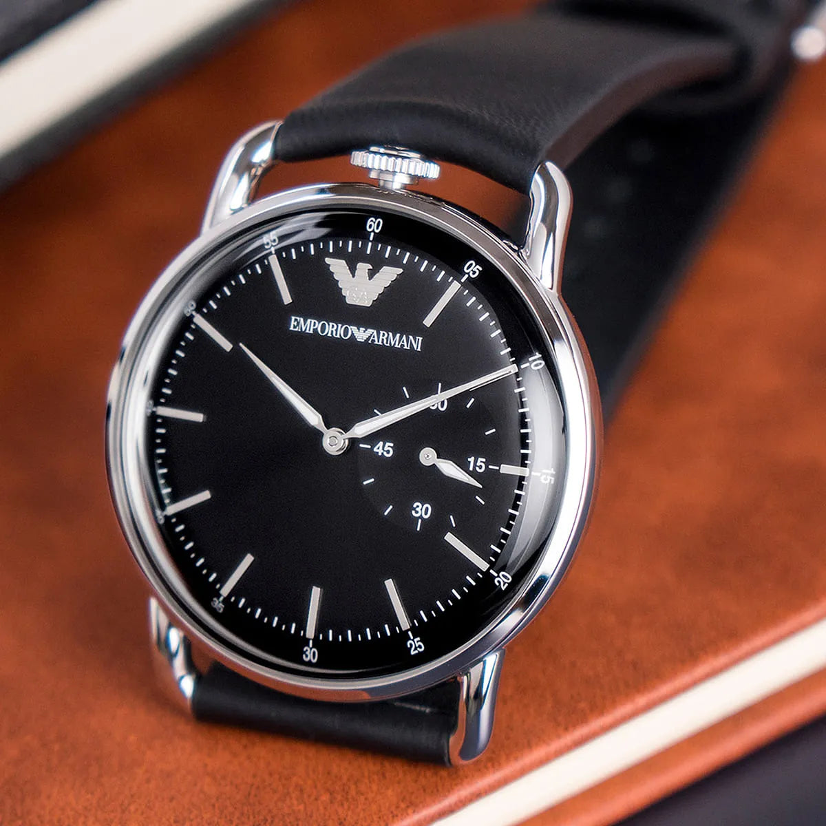 Emporio Armani Aviator Quartz Black Dial Black Leather Strap Watch For Men - AR11336