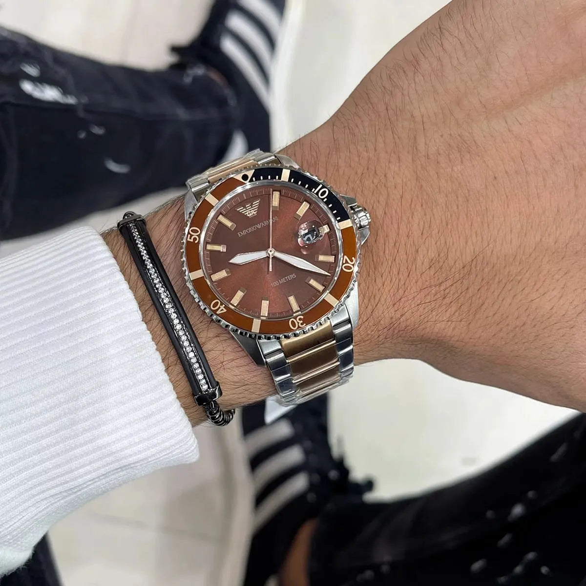  Shop Authentic Emporio Armani Diver Quartz Brown Dial Two Tone Steel Strap Watch For Men - AR11340 - Luxxuri