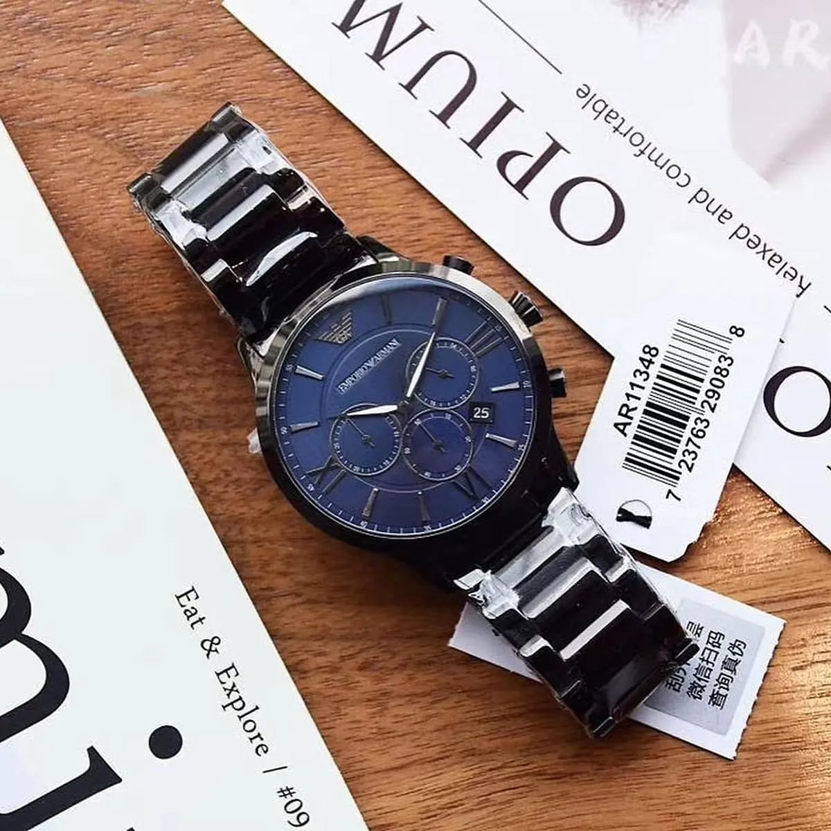  Shop Authentic Emporio Armani Giovanni Chronograph Blue Dial Grey Steel Strap Watch For Men - AR11348 - Luxxuri