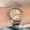  Shop Authentic Emporio Armani Mario Chronograph Beige Dial Silver Steel Strap Watch For Men - AR11352 - Luxxuri