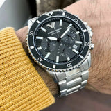  Shop Authentic Emporio Armani Diver Chronograph Quartz Black Dial Silver Steel Strap Watch For Men - AR11360 - Luxxuri
