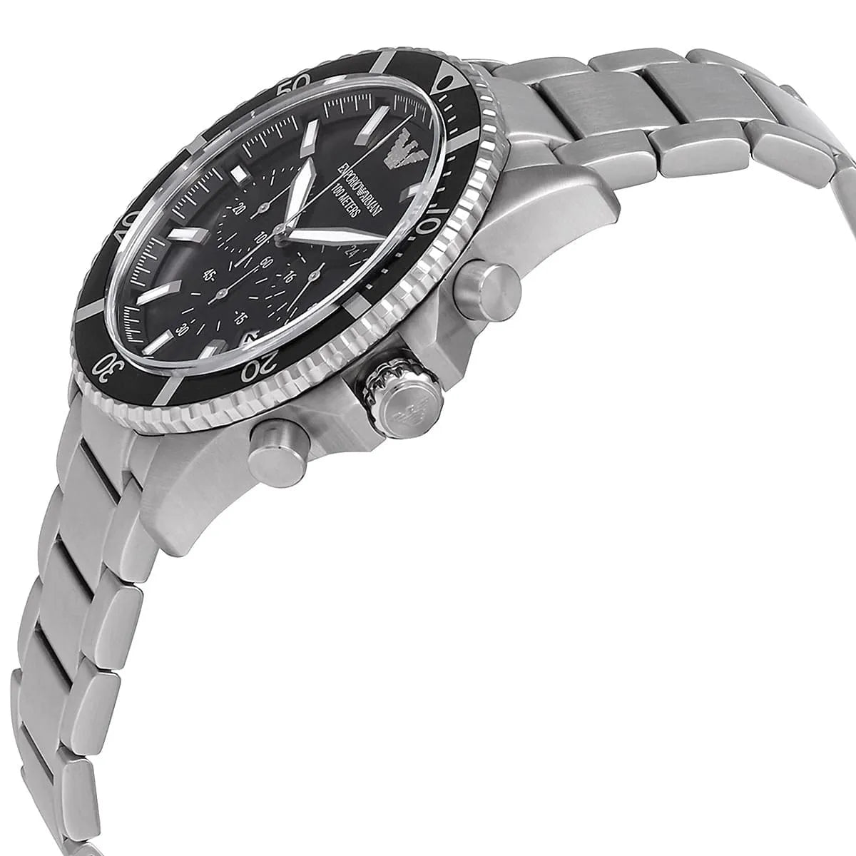  Shop Authentic Emporio Armani Diver Chronograph Quartz Black Dial Silver Steel Strap Watch For Men - AR11360 - Luxxuri