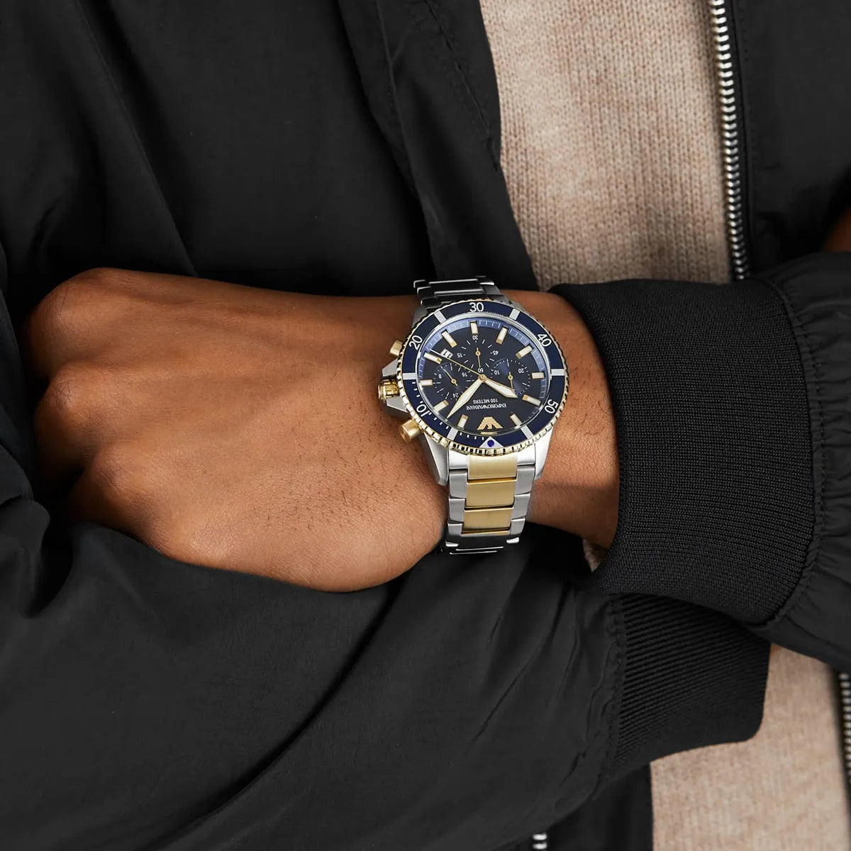  Shop Authentic Emporio Armani Mario Chronograph Blue Dial Two Tone Steel Strap Watch For Men - AR11362 - Luxxuri