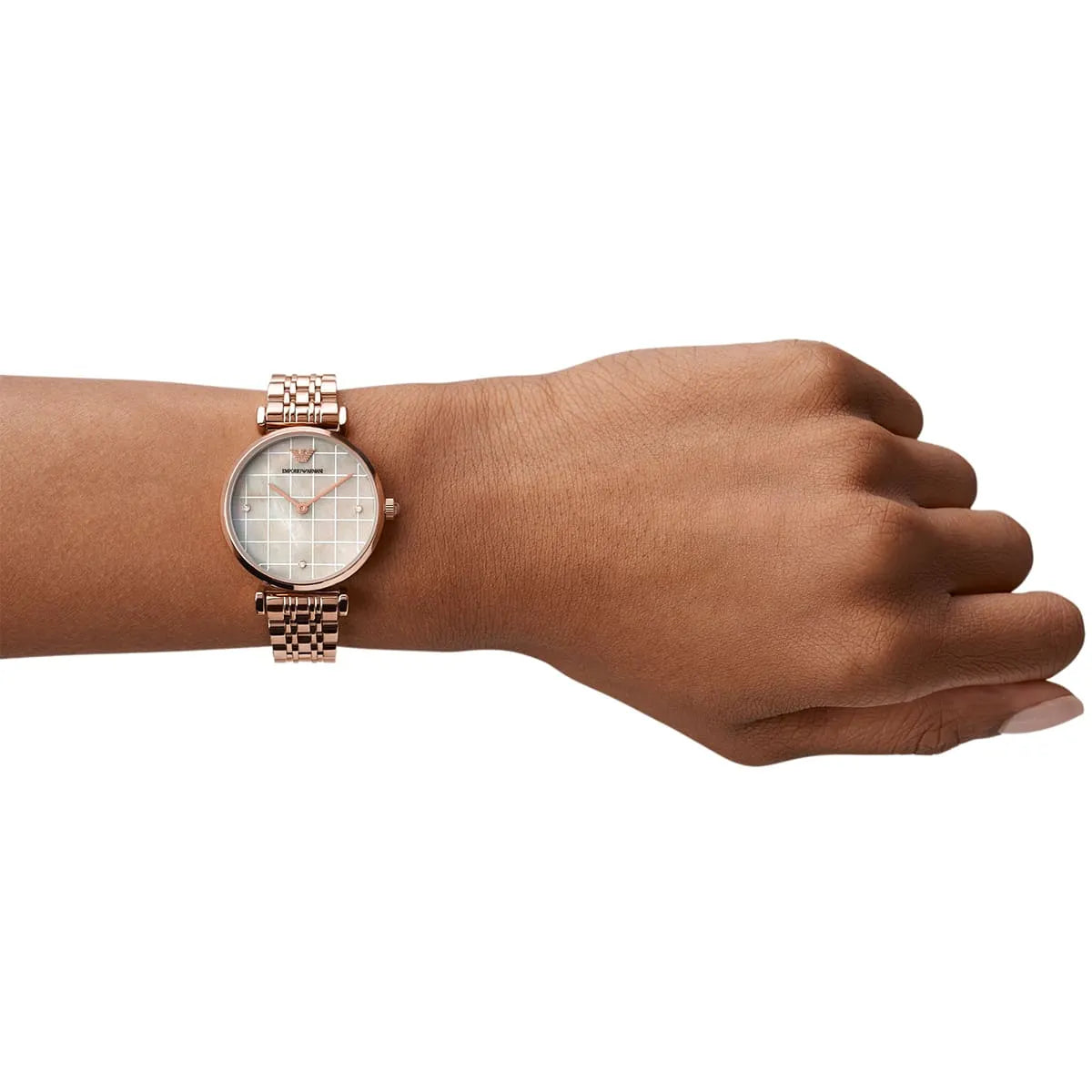  Shop Authentic Emporio Armani Gianni T Bar Quartz Mother of Pearl Dial Rose Gold Steel Strap Watch For Women - AR11385 - Luxxuri