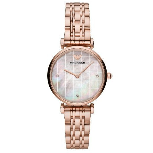  Shop Authentic Emporio Armani Gianni T Bar Quartz Mother of Pearl Dial Rose Gold Steel Strap Watch For Women - AR11385 - Luxxuri