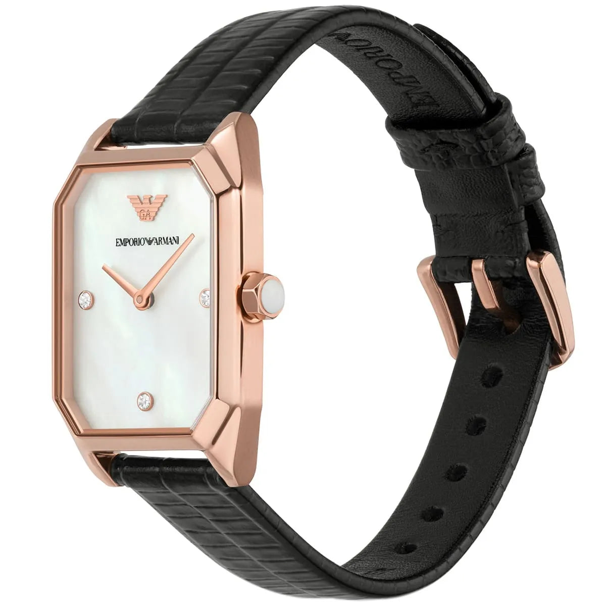  Shop Authentic Emporio Armani Gioia Quartz Mother of Pearl Dial Black Leather Strap Watch For Women - AR11390 - Luxxuri