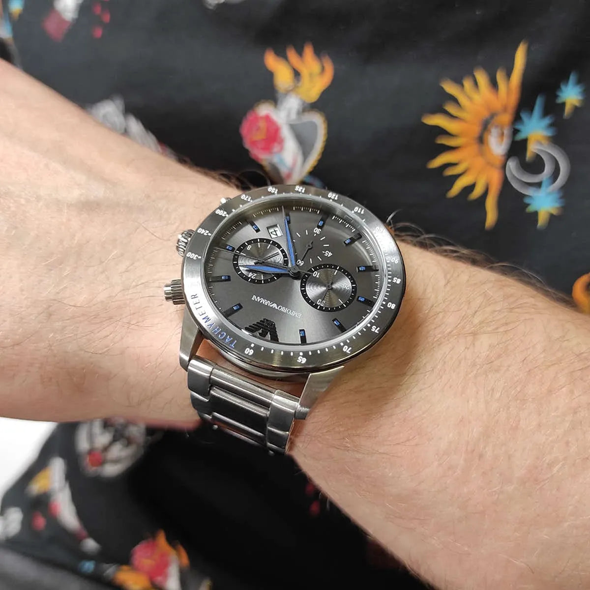  Shop Authentic Emporio Armani Chronograph Grey Dial Two Tone Steel Strap Watch For Men - AR11391 - Luxxuri