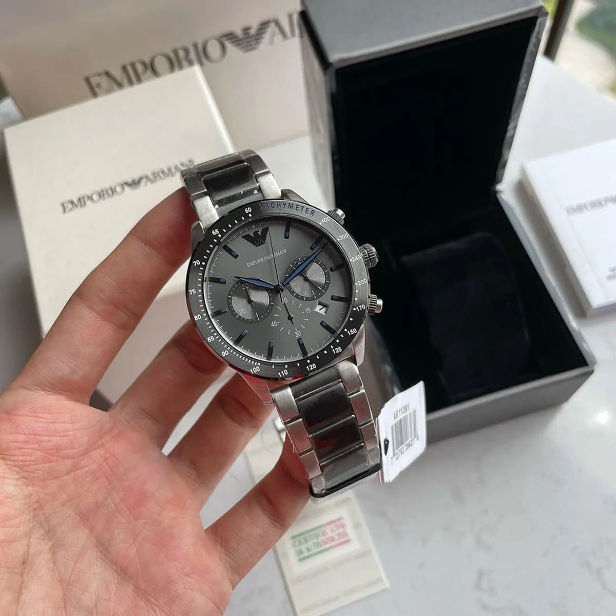  Shop Authentic Emporio Armani Chronograph Grey Dial Two Tone Steel Strap Watch For Men - AR11391 - Luxxuri