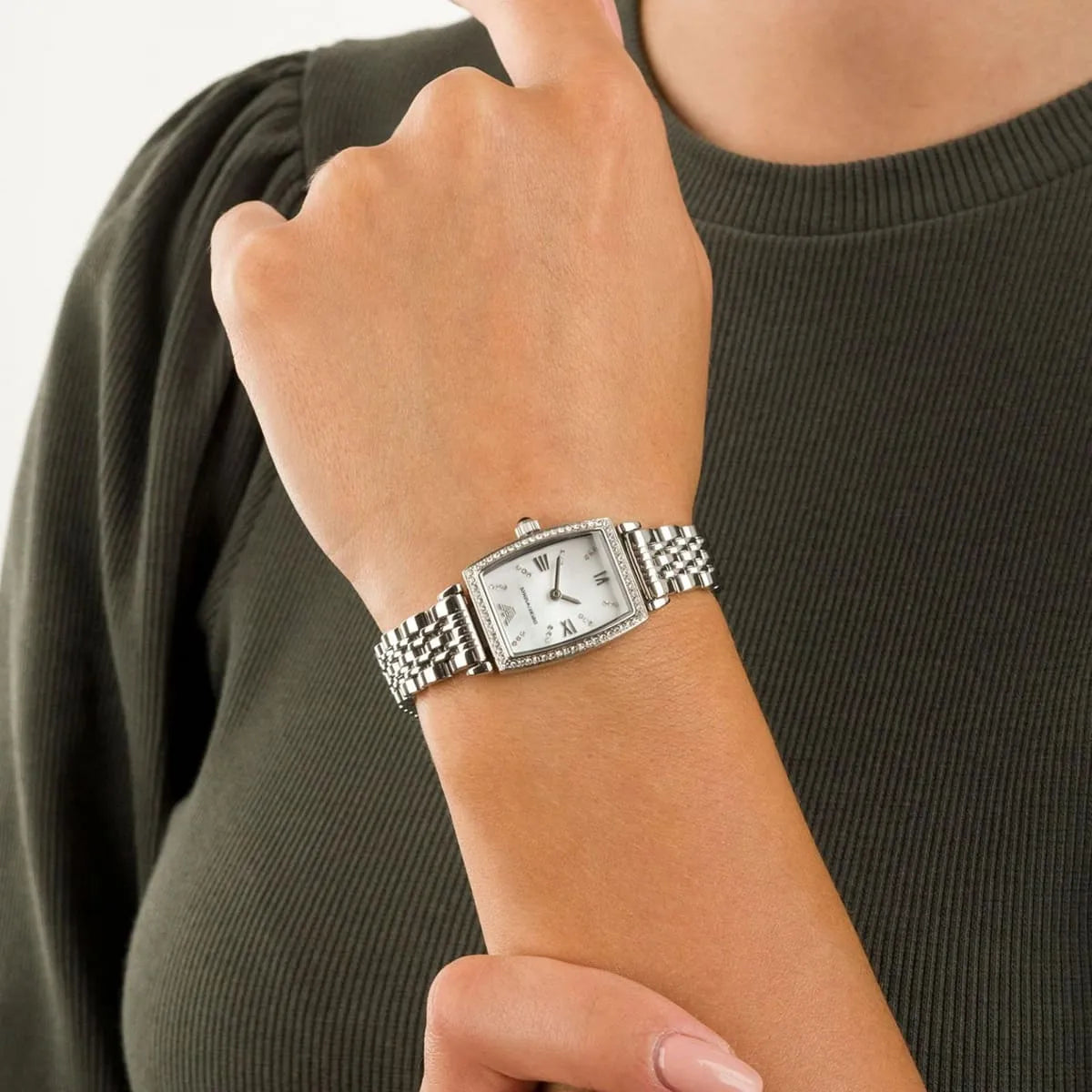  Shop Authentic Emporio Armani Gianni T-Bar Quartz White Dial Silver Steel Strap Watch For Women - AR11405 - Luxxuri