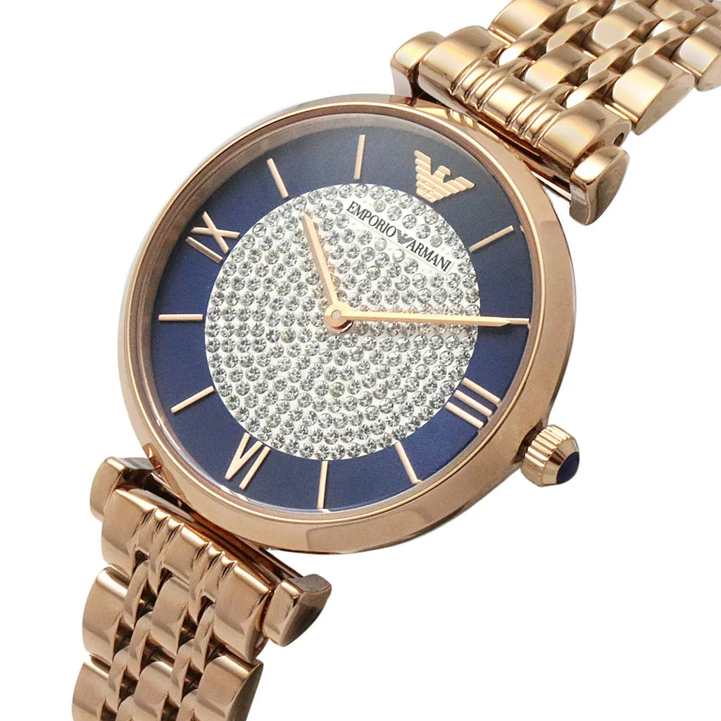  Shop Authentic Emporio Armani Gianni T-Bar Quartz Crystals Black Dial Gold Steel Strap Watch For Women - AR11423 - Luxxuri