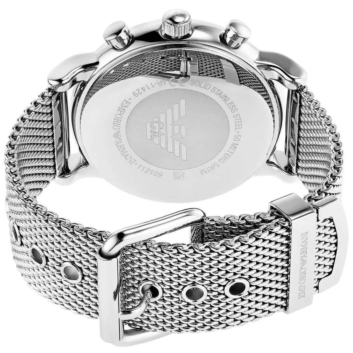  Shop Authentic Emporio Armani Luigi Chronograph Quartz Black Dial Silver Mesh Bracelet Watch For Men - AR11429 - Luxxuri