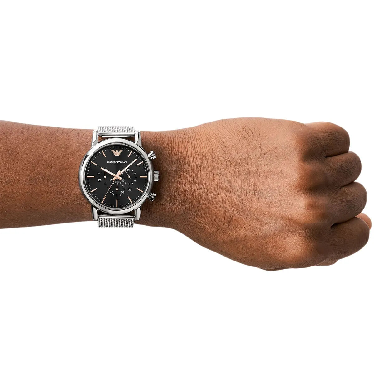  Shop Authentic Emporio Armani Luigi Chronograph Quartz Black Dial Silver Mesh Bracelet Watch For Men - AR11429 - Luxxuri