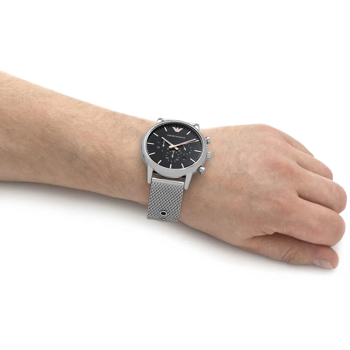 Shop Authentic Emporio Armani Luigi Chronograph Quartz Black Dial Silver Mesh Bracelet Watch For Men - AR11429 - Luxxuri