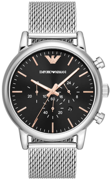  Shop Authentic Emporio Armani Luigi Chronograph Quartz Black Dial Silver Mesh Bracelet Watch For Men - AR11429 - Luxxuri