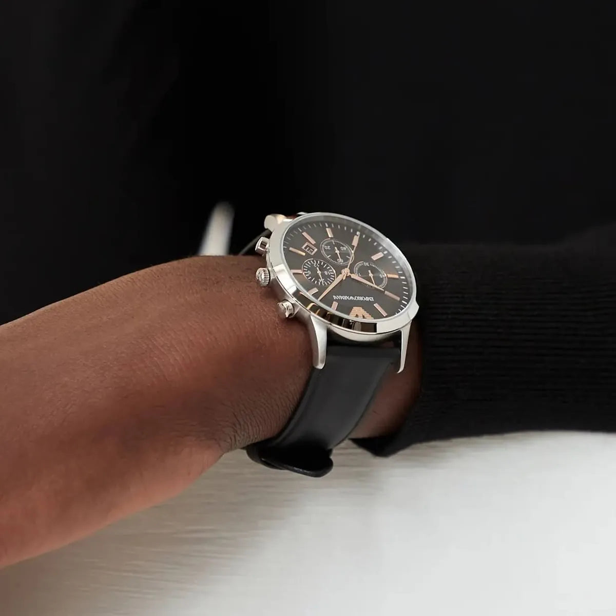  Shop Authentic Emporio Armani Giovanni Analog Black Dial Black Leather Strap Watch For Men - AR11431 - Luxxuri