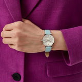  Shop Authentic Emporio Armani Gianni T Bar Analog Crystals Silver Dial Blue Leather Strap Watch For Women - AR11443 - Luxxuri