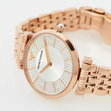  Shop Authentic Emporio Armani Gianni T-Bar Crystals Silver Dial Rose Gold Steel Strap Watch For Women - AR11446 - Luxxuri