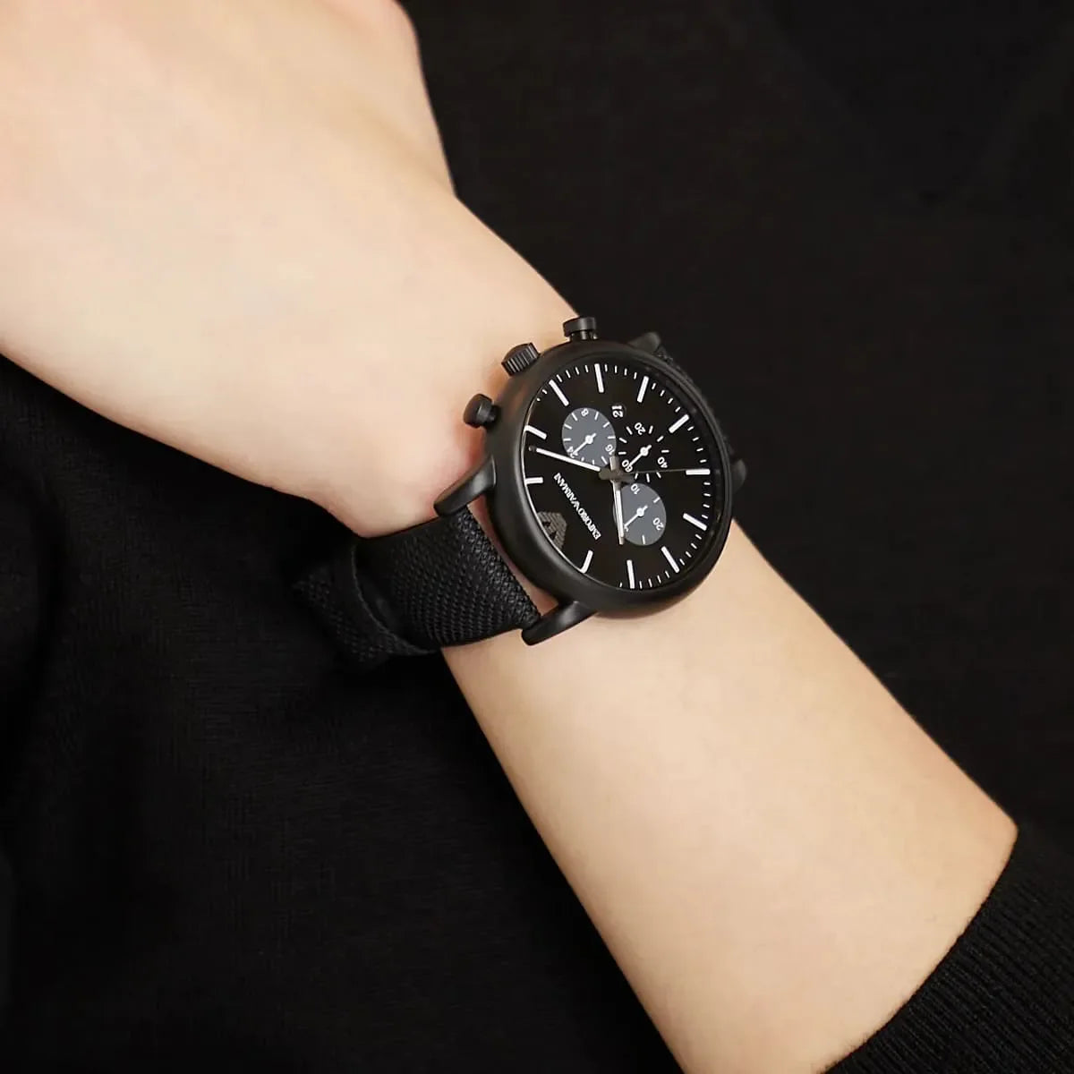  Shop Authentic Emporio Armani Luigi Analog Black Dial Black Leather Strap Watch For Men - AR11450 - Luxxuri