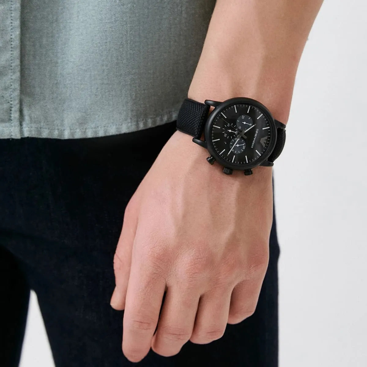  Shop Authentic Emporio Armani Luigi Analog Black Dial Black Leather Strap Watch For Men - AR11450 - Luxxuri