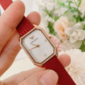  Shop Authentic Emporio Armani Gianni T Bar Two-Hand Mother of Pearl Dial Red Leather Strap Watch For Women - AR11467 - Luxxuri