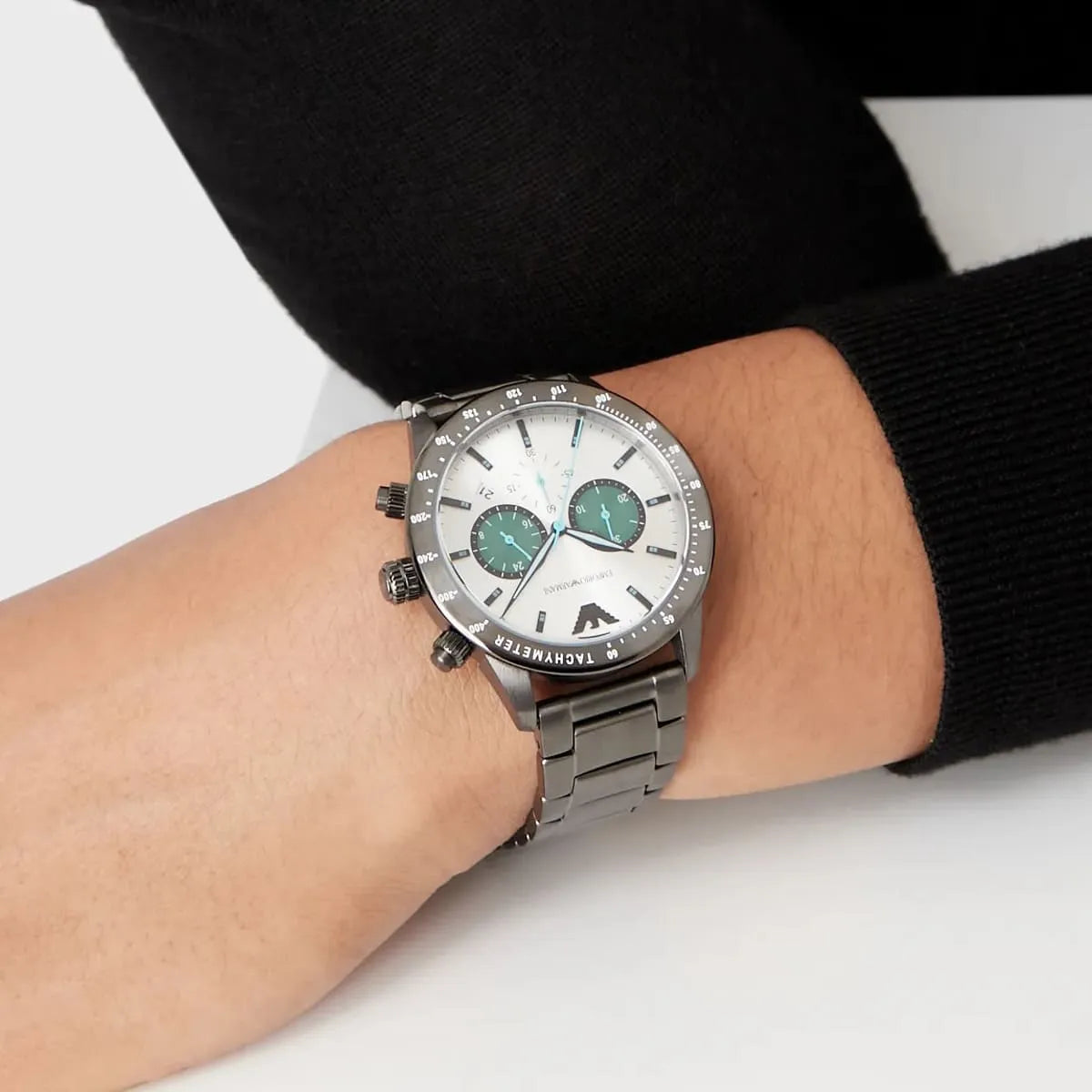  Shop Authentic Emporio Armani Mario Chronograph White Dial Black Steel Strap Watch For Men - AR11471 - Luxxuri