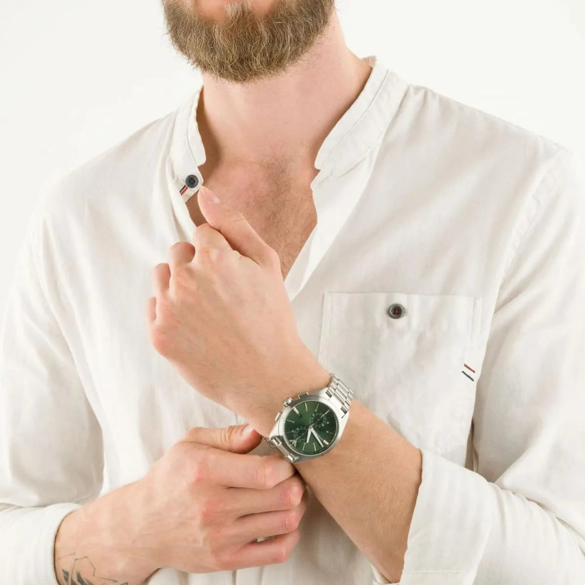  Shop Authentic Emporio Armani Chronograph Green Dial Silver Steel Strap Watch For Men - AR11480 - Luxxuri