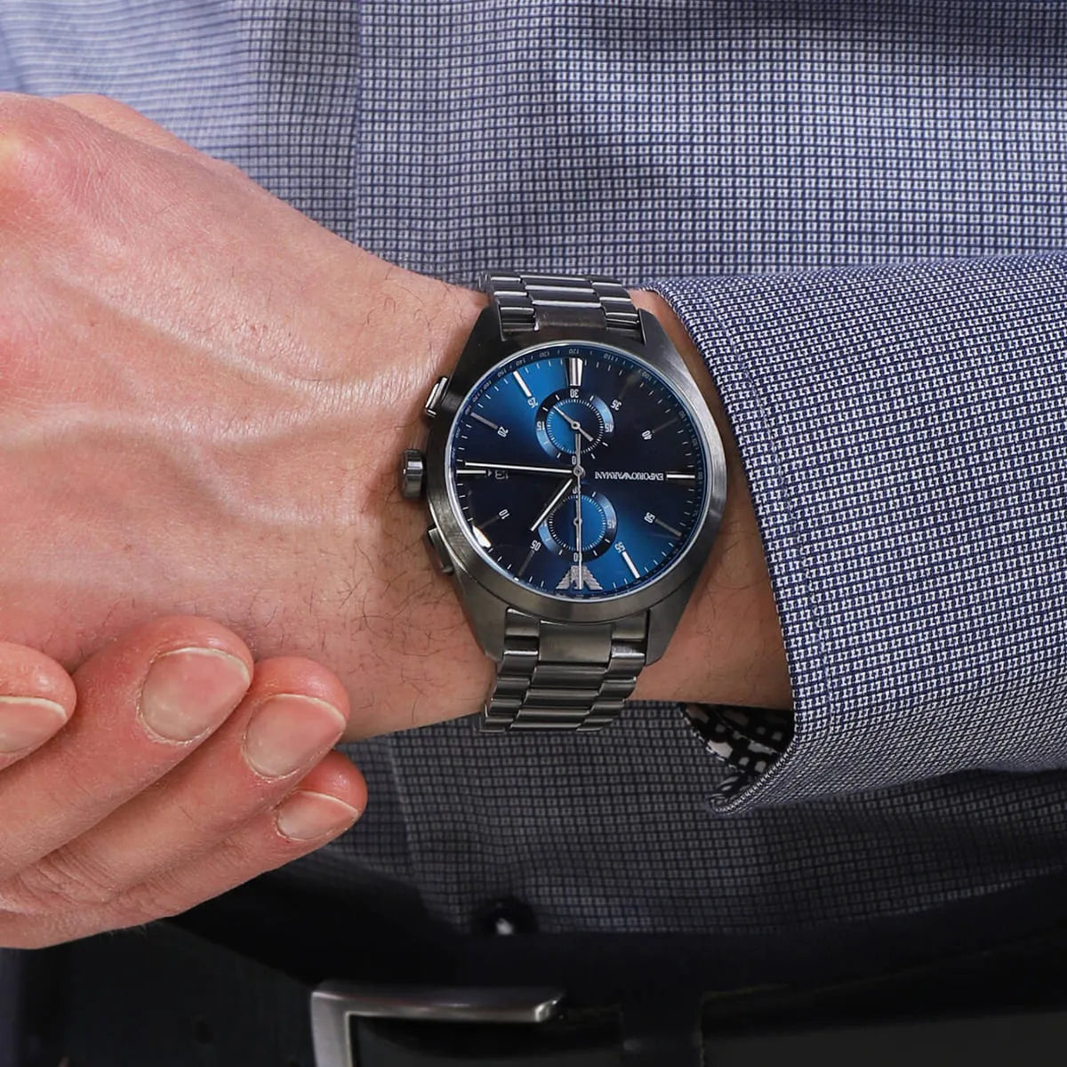  Shop Authentic Emporio Armani Chronograph Quartz Blue Dial Grey Steel Strap Watch For Men - AR11481 - Luxxuri