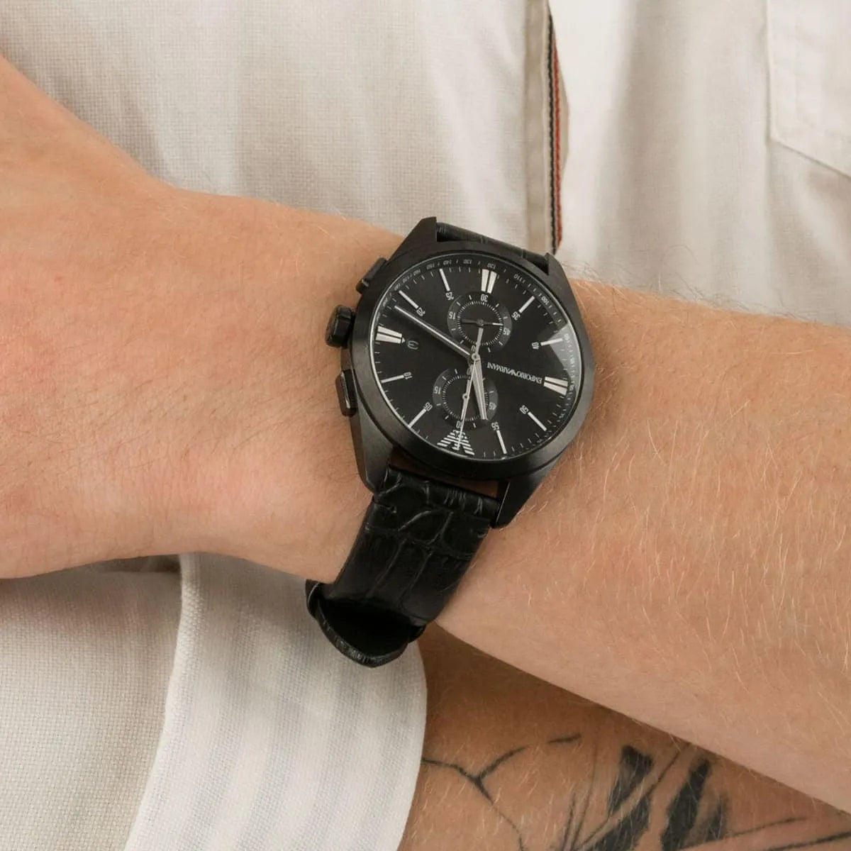  Shop Authentic Emporio Armani Claudio Chronograph Black Dial Black Leather Strap Watch For Men - AR11483 - Luxxuri